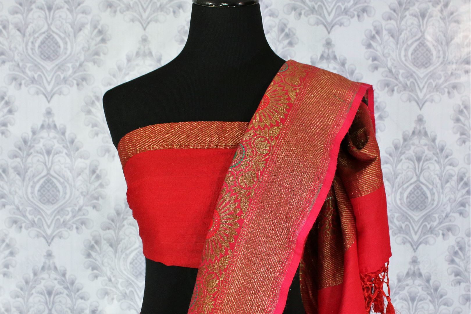 Regal black Muga Banarasi saree with zari buta buy online in USA. Explore a range of Indian wedding sarees in USA at Pure Elegance clothing store for women. Shop now.-blouse pallu