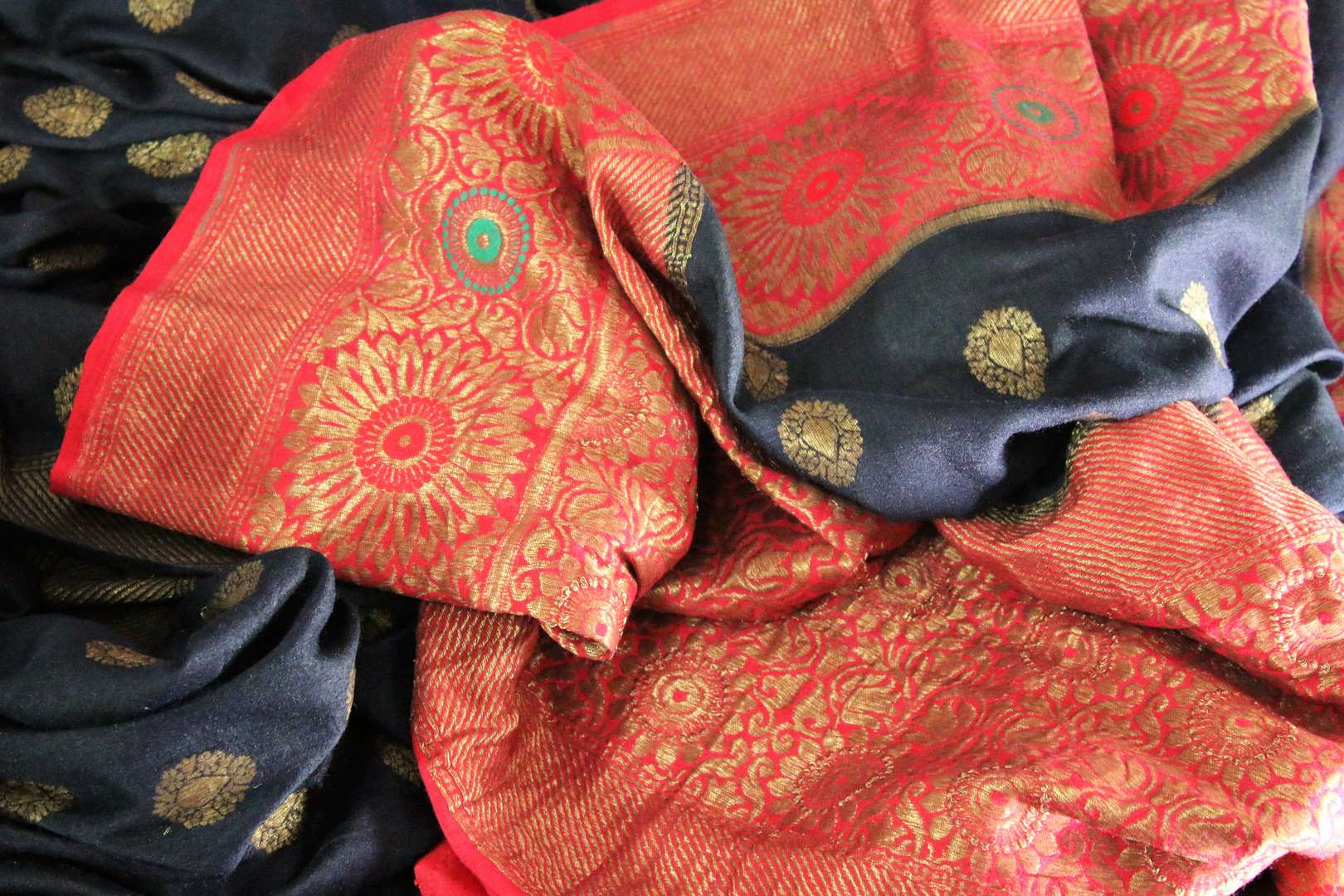 Regal black Muga Banarasi saree with zari buta buy online in USA. Explore a range of Indian wedding sarees in USA at Pure Elegance clothing store for women. Shop now.-details