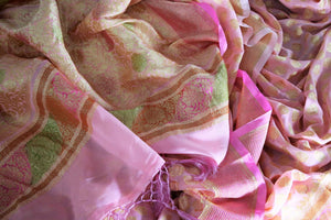Soft pink color georgette Banarasi sari with zari buta buy online in USA. Explore a range of beautiful Indian designer sarees at Pure Elegance clothing store for women.-details