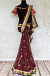 Buy online maroon chanderi net embroidered saree in USA with blouse. Elevate your Indian style with an alluring collection of Indian designer sarees available at Pure Elegance Indian fashion store in USA or shop online.-full view