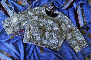 Buy blue linen sari with saree blouse online in USA and Kalamkari applique. Add tasteful Indian woven saris to your ethnic wardrobe from Pure Elegance Indian fashion store in USA. We have an exclusive range of Indian designer sarees, wedding saris, handloom sarees to make your Indian look absolutely captivating.-blouse