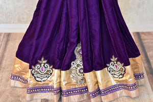 Shop designer purple embroidered shimmer saree online in USA. Shop more such exquisite Indian saris in USA from Pure Elegance. Get floored by a range of designer sarees, pure silk sarees, Kanchipuram silk saris at our Indian fashion store in USA.-pleats