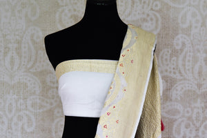 Buy off-white Banarasi georgette saree online in USA with overall zari work from Pure Elegance online store. Visit our exclusive Indian clothing store in USA and get floored by a range of exquisite Indian Kanjivaram saris, Banarasi sarees, silk sarees, Indian jewelry and much more to complete your ethnic look.-blouse pallu