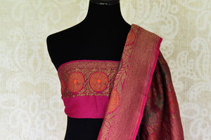 90I009-RO Lavender Muga Banarasi Sari with Red Antique Zari Border