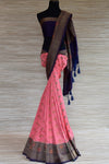 Buy pink Benarasi sari online in USA with flower zari buta and zari minakari border. Radiate traditional charm with beautiful Banarasi sarees from Pure Elegance Indian clothing store in USA. Choose from a variety of Banarasi silk sarees, Banarasi georgette sarees, Banarasi tussar saris for special occasions.-full view