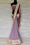 Shop mauve georgette Banarasi saree online in USA with foliate zari border. Make your ethnic wardrobe colorful and rich with a splendid collection of Banarasi saris from Pure Elegance Indian clothing store in USA. Shop online.-full view