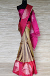 Buy green zari buta Kanjeevaram sari online in USA with pink zari buta border. Update your saree wardrobe with latest designs in Kanjeevaram silk sarees from Pure Elegance Indian clothing in USA. Shop online now.-full view