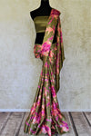 Buy elegant olive green pink floral print crepe silk sari online in USA. Shop stunning printed sarees, georgette sarees, floral sarees in USA from Pure Elegance Indian cloth boutique in USA. Visit our store now.-full view