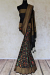 Buy stunning black minakari weave Banarasi sari online in USA with zari work. Keep it light yet festive on special occasions with beautiful handwoven saris, Banarasi sarees from Pure Elegance Indian fashion store in USA.-full view