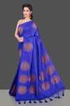 Shop attractive indigo blue borderless muga Banarasi saree online in USA with big zari buta. Shop beautiful Banarasi sarees, georgette sarees, pure muga silk sarees in USA from Pure Elegance Indian fashion boutique in USA. Get spoiled for choices with a splendid variety of Indian saris to choose from! Shop now.-full view