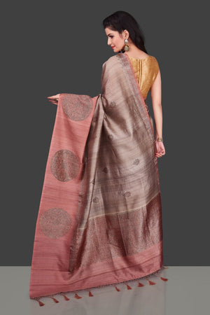 Shop attractive brown tassar Benarasi sari online in USA with zari buta on border. Shop beautiful Banarasi georgette sarees, tussar saris, pure muga silk saris in USA from Pure Elegance Indian fashion boutique in USA. Get spoiled for choices with a splendid variety of Indian sarees to choose from! Shop now.-back