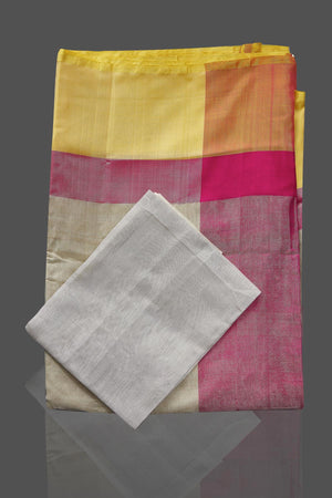Buy beautiful off-white  Uppada silk saree online in USA with pink and yellow border. Keep it elegant with handwoven silk sarees, Uppada silk sarees from Pure Elegance Indian fashion boutique in USA.-blouse 
