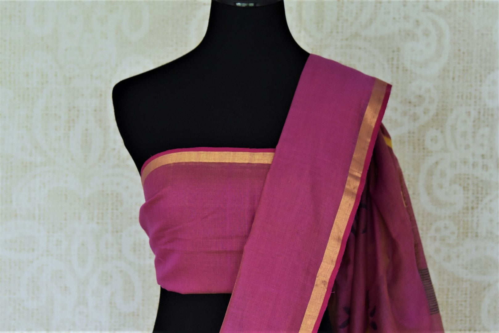 Shop stunning pink cotton silk saree online in USA with weave pallu. Shop handowoven silk sarees, designer saris, linen sarees, embroidered sarees in USA from Pure Elegance Indian saree store in USA.-blouse pallu