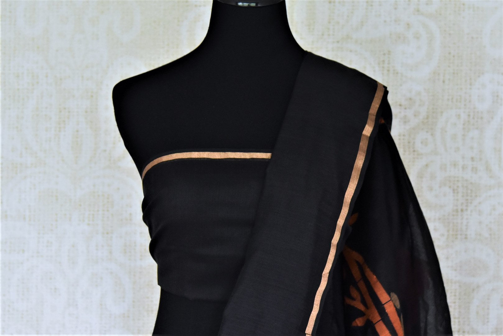 Shop gorgeous black cotton silk saree online in USA with weave pallu. Shop handowoven silk sarees, designer sarees, linen sarees, embroidered sarees in USA from Pure Elegance Indian saree store in USA.-blouse pallu