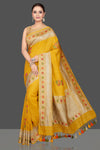Buy gorgeous mustard tussar georgette sari online in USA with floral weave buta and zari border. Look gorgeous on special occasions with exquisite Indian sarees, handwoven sarees, Banarasi sarees, pure silk sarees from Pure Elegance Indian saree store in USA.-full view
