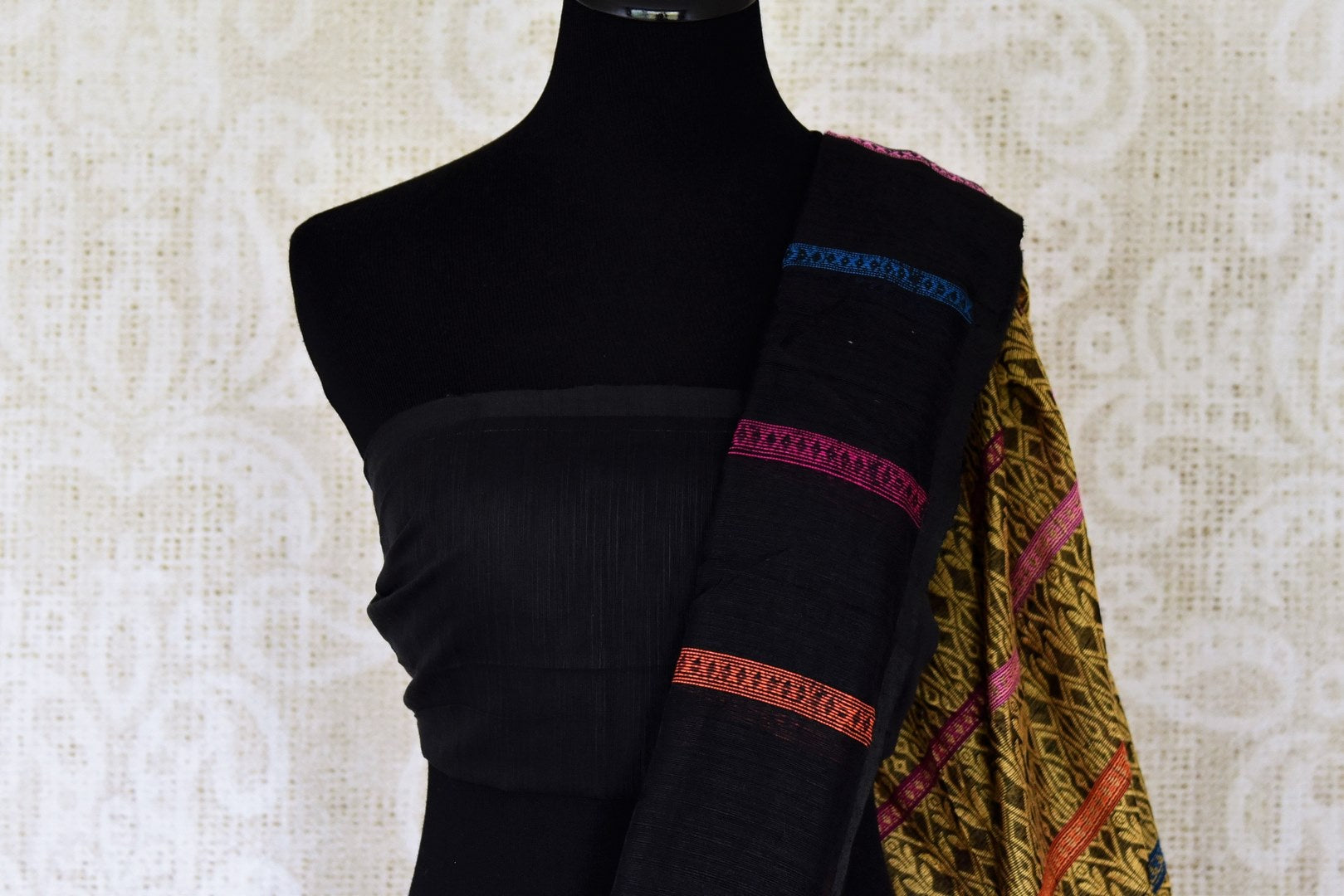 Shop stunning black matka silk saree online in USA with weave pallu. Look gorgeous on special occasions with exquisite Indian sarees, handwoven saris, Banarasi sarees, pure silk sarees from Pure Elegance Indian saree store in USA.-blouse pallu