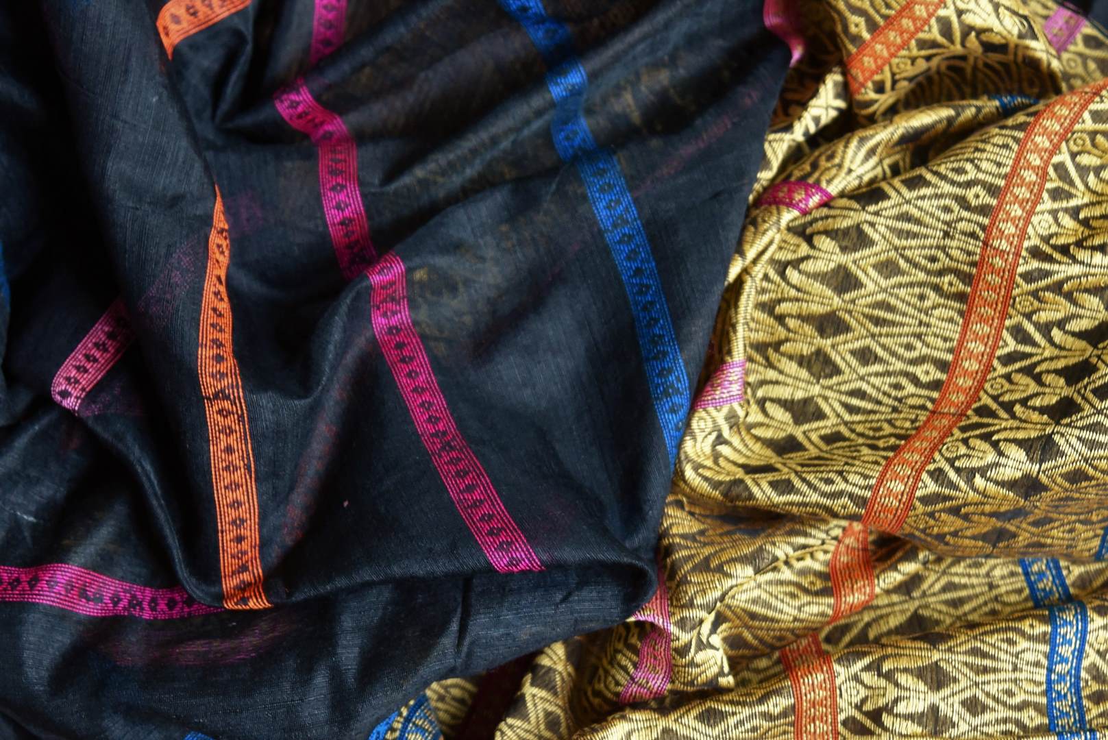 Shop stunning black matka silk saree online in USA with weave pallu. Look gorgeous on special occasions with exquisite Indian sarees, handwoven saris, Banarasi sarees, pure silk sarees from Pure Elegance Indian saree store in USA.-details