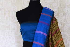 Buy gorgeous indigo blue matka silk sari online in USA with weave pallu. Look gorgeous on special occasions with exquisite Indian sarees, handwoven sarees, Banarasi sarees, pure silk sarees from Pure Elegance Indian saree store in USA.-blouse pallu
