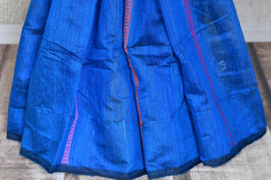 Buy gorgeous indigo blue matka silk sari online in USA with weave pallu. Look gorgeous on special occasions with exquisite Indian sarees, handwoven sarees, Banarasi sarees, pure silk sarees from Pure Elegance Indian saree store in USA.-pleats