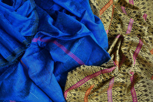 Buy gorgeous indigo blue matka silk sari online in USA with weave pallu. Look gorgeous on special occasions with exquisite Indian sarees, handwoven sarees, Banarasi sarees, pure silk sarees from Pure Elegance Indian saree store in USA.-details