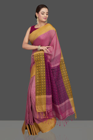Shop stunning purple jacquard weave khaddi sari online in USA. Look gorgeous on special occasions with exquisite Indian sarees, handwoven sarees, Banarasi sarees, pure silk sarees from Pure Elegance Indian saree store in USA.-full view