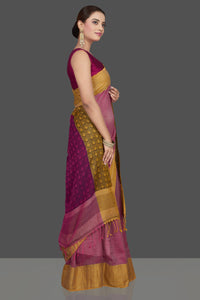 Shop stunning purple jacquard weave khaddi sari online in USA. Look gorgeous on special occasions with exquisite Indian sarees, handwoven sarees, Banarasi sarees, pure silk sarees from Pure Elegance Indian saree store in USA.-side