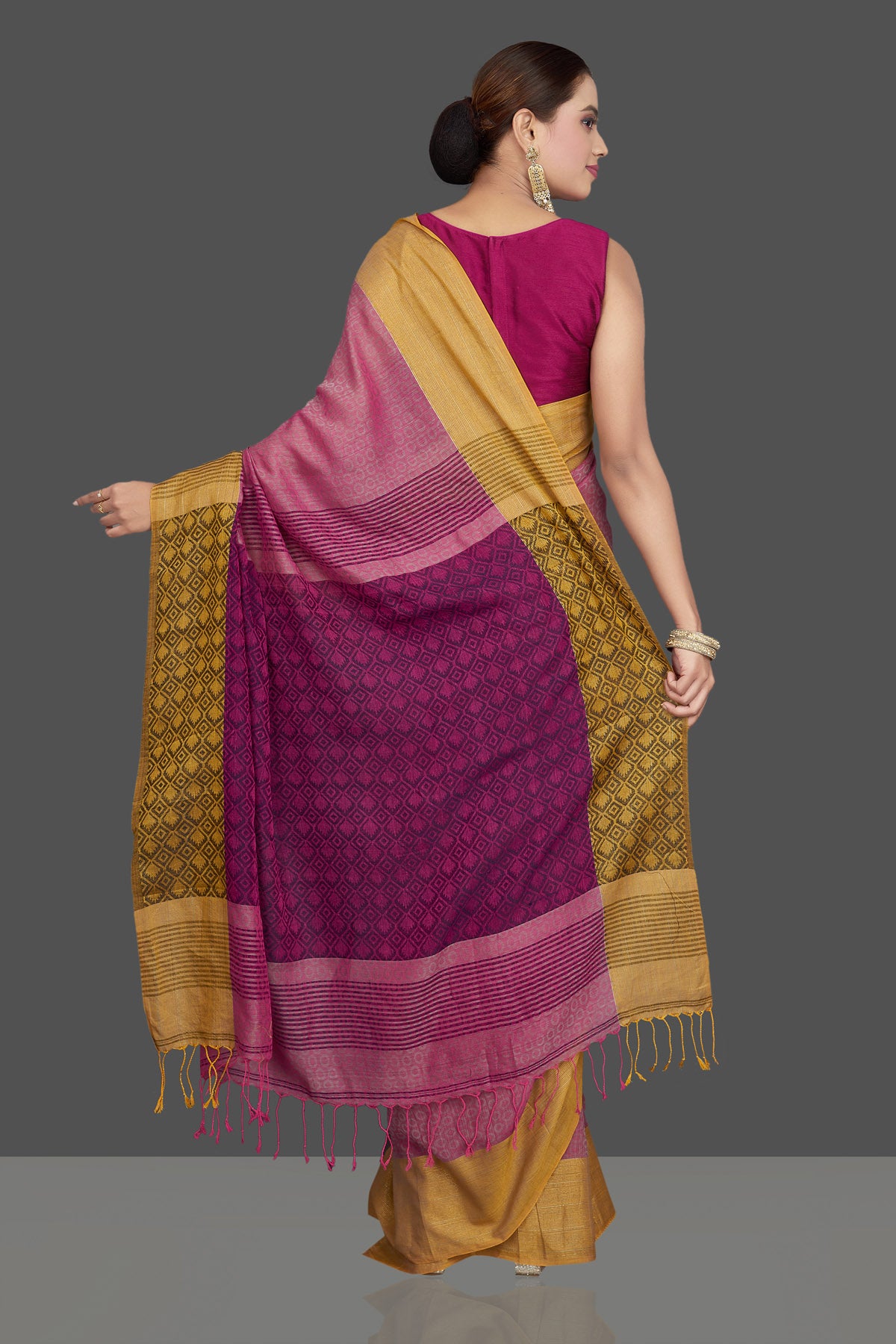 Shop stunning purple jacquard weave khaddi sari online in USA. Look gorgeous on special occasions with exquisite Indian sarees, handwoven sarees, Banarasi sarees, pure silk sarees from Pure Elegance Indian saree store in USA.-back