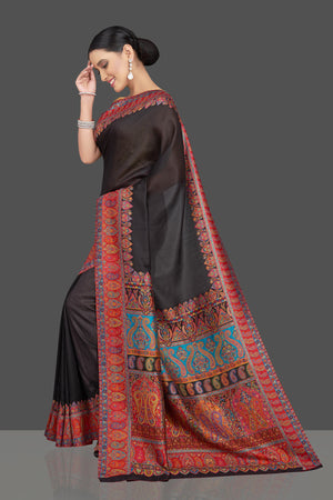Shop stunning black tussar silk saree online in USA with kani embroidery. Look beautiful on weddings and special occasions in stunning Kanchipuram saris, pure silk sarees, handwoven saris from Pure Elegance Indian fashion store in USA.-side