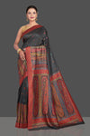 Shop stunning black tussar silk sari online in USA with multicolor Kani embroidery. Make your presence felt on special occasions in beautiful embroidered sarees, handwoven sarees, pure silk saris, tussar sarees from Pure Elegance Indian saree store in USA.-full view