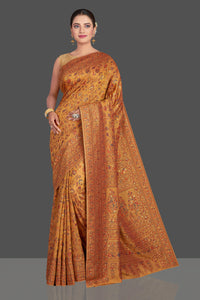 Buy stunning mustard yellow Kani weave sari online in USA. Make your presence felt on special occasions in beautiful embroidered sarees, handwoven saris, pure silk saris, tussar sarees from Pure Elegance Indian saree store in USA.-full view