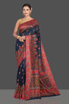Buy beautiful navy blue tussar muga silk sari online in USA with Kani weave. Make your presence felt on special occasions in beautiful embroidered sarees, handwoven saris, pure silk saris, tussar sarees from Pure Elegance Indian saree store in USA.-full view