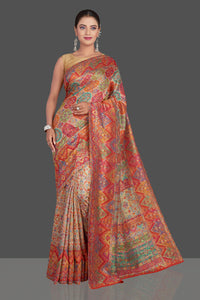 Buy beautiful multicolor Kani weave tussar muga silk saree online in USA. Make your presence felt on special occasions in beautiful embroidered sarees, handwoven saris, pure silk saris, tussar sarees from Pure Elegance Indian saree store in USA.-full view