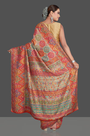 Buy beautiful multicolor Kani weave tussar muga silk saree online in USA. Make your presence felt on special occasions in beautiful embroidered sarees, handwoven saris, pure silk saris, tussar sarees from Pure Elegance Indian saree store in USA.-back