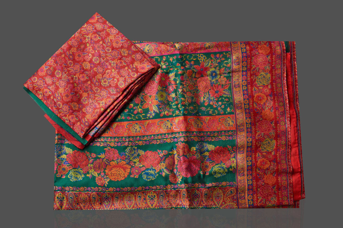 Shop stunning dark green Kani weave tussar muga sari online in USA. Shop designer sarees, printed sarees, embroidered sarees, crepe sarees in USA from Pure Elegance Indian fashion store in USA.-blouse