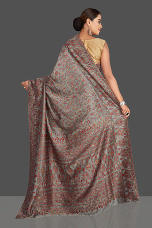 Buy stunning grey Kani weave tussar muga sari online in USA. Shop designer sarees, printed sarees, embroidered sarees, crepe sarees, handwoven silk sarees in USA from Pure Elegance Indian fashion store in USA.-back