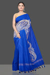 Shop beautiful Indigo blue Muga Banarasi saree online in USA with zari work. Get your hands on beautiful Indian handloom sarees, pure silk saris, designer sarees, embroidered sarees, Banarasi sarees from Pure Elegance Indian fashion store in USA.-full view