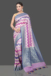 Shop stunning shaded lavender sari online in USA with chevron zari pattern. Get your hands on beautiful Indian handloom sarees, pure silk saris, designer sarees, embroidered sarees, Banarasi sarees from Pure Elegance Indian fashion store in USA.-full view