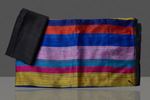 Shop stunning multicolor stripes matka silk sari online in USA. Be the center of attraction at weddings and special occasions in gorgeous designer sarees, handwoven silk sarees, embroidered sarees, pure silk saris from Pure Elegance Indian fashion store in USA.-blouse