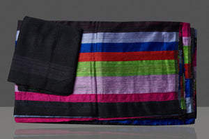 Shop stunning multicolor stripes matka silk sari online in USA. Be the center of attraction at weddings and special occasions in exquisite designer sarees, handwoven silk sarees, embroidered sarees, pure silk sarees from Pure Elegance Indian fashion store in USA.-blouse