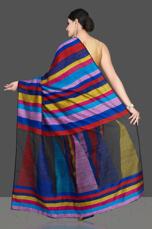 Shop stunning multicolor stripes matka silk sari online in USA. Be the center of attraction at weddings and special occasions in exquisite designer sarees, handwoven silk sarees, embroidered sarees, pure silk sarees from Pure Elegance Indian fashion store in USA.-back