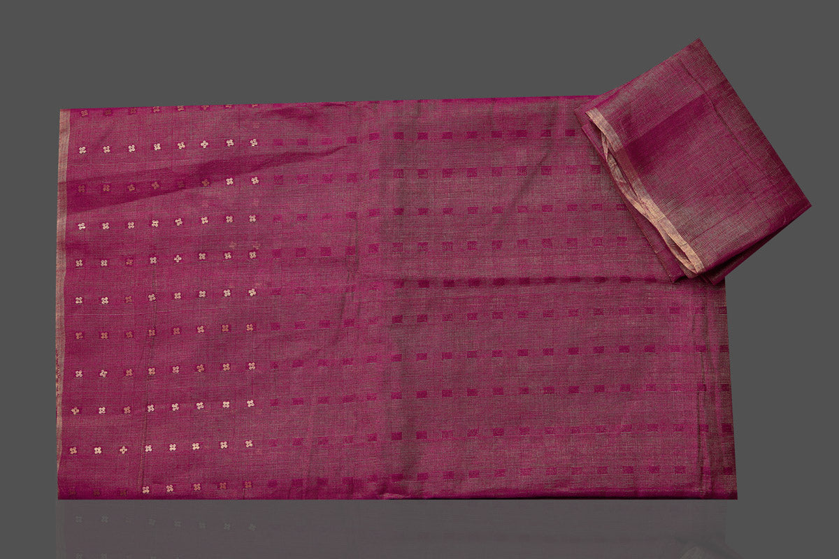 Shop stunning magenta matka silk saree online in USA with golden border. Be the center of attraction at weddings and special occasions in exquisite designer sarees, handwoven silk saris, embroidered sarees, pure silk sarees from Pure Elegance Indian fashion store in USA.-blouse