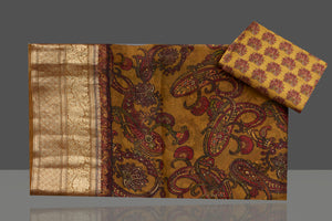 Shop beautiful mustard striped Kora organza saree online in USA with Kanchi border. Be the center of attraction on special occasion in beautiful designer sarees, handloom saris, Kota silk sarees, Banarasi saris, Kanchipuram silk saris from Pure Elegance Indian saree store in USA.-blouse