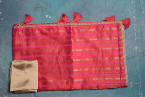 Shop beautiful red striped tissue organza saree online in USA. Enrich your ethnic wardrobe with traditional Indian sarees, designer sarees. embroidered sarees, pure silk sarees, handwoven sarees, Kanchipuram saris, Banarasi sarees from Pure Elegance Indian saree store in USA.-blouse