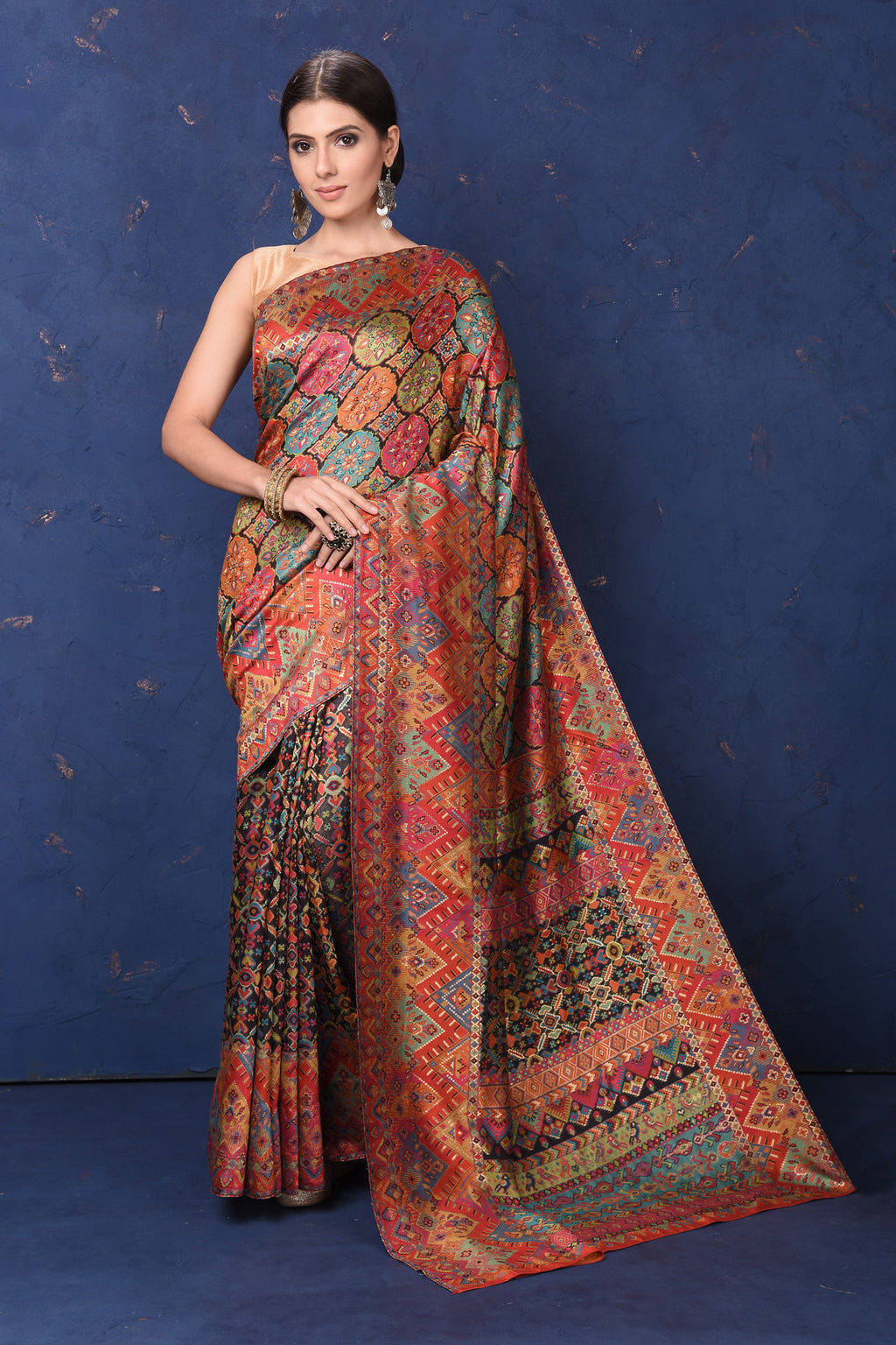 Shop stunning multicolor Kani weave saree online in USA. Buy latest designer sarees, handloom saris, embroidered sarees, Bollywood sarees, fancy sarees for special occasions from Pure Elegance Indian fashion store in USA. Shop soft silk sarees, pure Banarasi sarees, cotton sarees, georgette sarees. -full view