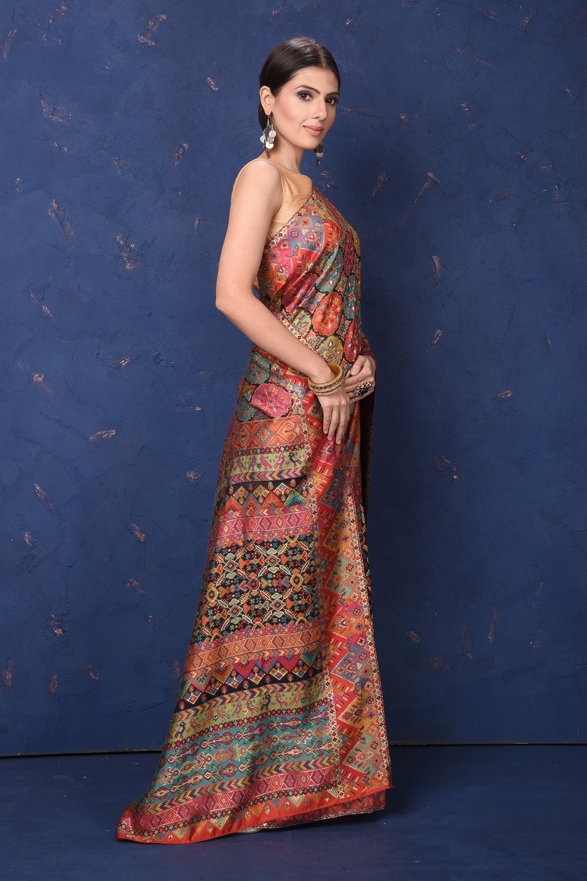 Shop stunning multicolor Kani weave saree online in USA. Buy latest designer sarees, handloom saris, embroidered sarees, Bollywood sarees, fancy sarees for special occasions from Pure Elegance Indian fashion store in USA. Shop soft silk sarees, pure Banarasi sarees, cotton sarees, georgette sarees. -side