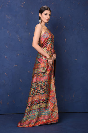 Shop stunning multicolor Kani weave saree online in USA. Buy latest designer sarees, handloom saris, embroidered sarees, Bollywood sarees, fancy sarees for special occasions from Pure Elegance Indian fashion store in USA. Shop soft silk sarees, pure Banarasi sarees, cotton sarees, georgette sarees. -side