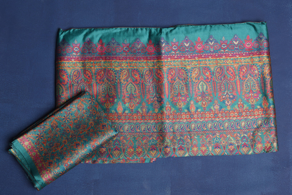 Shop stunning blue tussar muga silk sari online in USA with Kani border. Buy latest designer sarees, handloom saris, embroidered sarees, Bollywood sarees, fancy sarees for special occasions from Pure Elegance Indian fashion store in USA. Shop soft silk sarees, pure Banarasi sarees, cotton sarees, georgette sarees. -blouse
