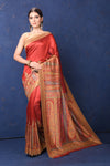 Buy gorgeous red tussar muga silk saree online in USA with Kani border. Buy latest designer sarees, handloom saris, embroidered sarees, Bollywood sarees, fancy sarees for special occasions from Pure Elegance Indian fashion store in USA. Shop soft silk sarees, pure Banarasi sarees, cotton sarees, georgette sarees. -full view
