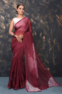 Shop beautiful maroon Bandhej organza sari online in USA. Enrich your ethnic wardrobe with traditional Indian sarees, designer sarees. embroidered sarees, pure silk sarees, handwoven sarees, Kanchipuram sarees, Banarasi saris from Pure Elegance Indian saree store in USA.-full view