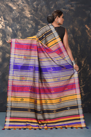 Buy stunning lavender Behrampur silk saree online in USA with thread work border and mutlicolor pallu. Enrich your ethnic wardrobe with traditional Indian sarees, designer sarees. embroidered sarees, pure silk sarees, handwoven sarees, Kanchipuram sarees, Banarasi saris from Pure Elegance Indian saree store in USA.-back